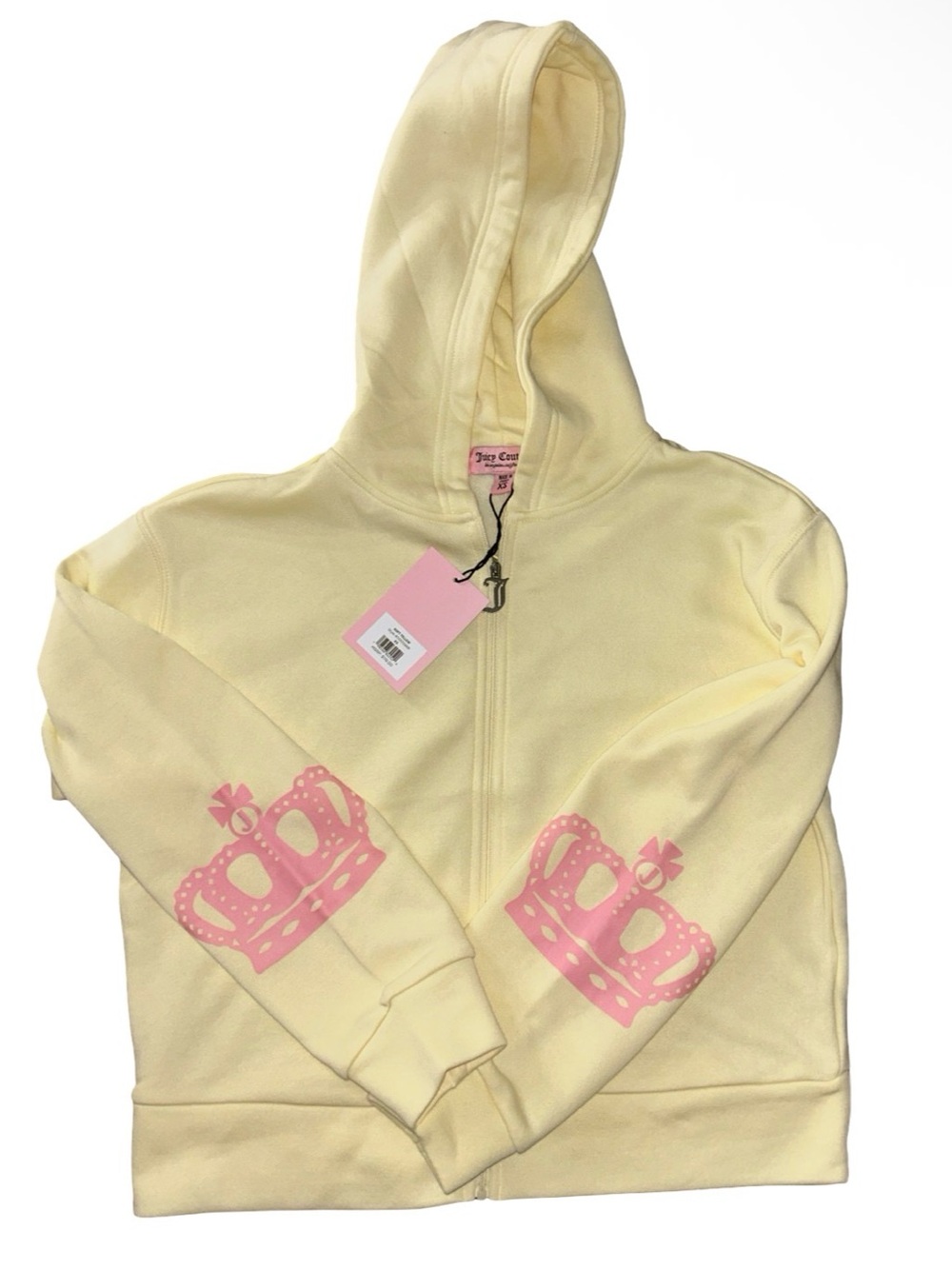 JUICY COUTURE SOFT YELLOW & PINK CROWN FLEECE BLING RHINESTONE SWEATSUIT HOODIE